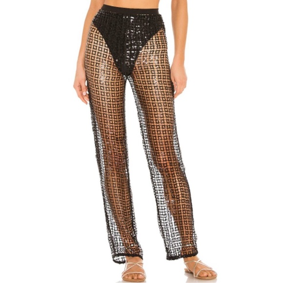 NWT Lovers + Friends Bliss Sequin Sheer Pants Paillette Sequins Mesh Netting XL - Picture 1 of 13